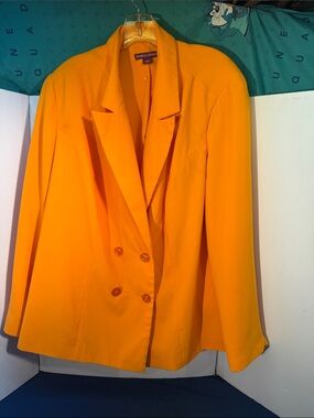 Jessica London Bright Orange Double-Breasted Blazer